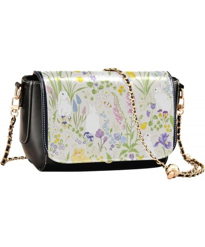 Floral Retro Vintage PU Leather Shoulder Bag Gifts Women Crossbody Bag Purses Medium Purse with Chain Strap Cute Bunny Bloomy...