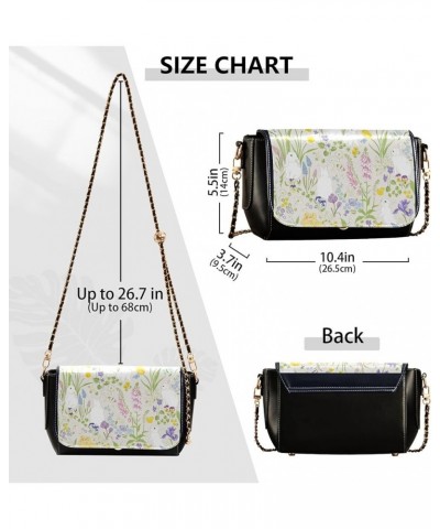 Floral Retro Vintage PU Leather Shoulder Bag Gifts Women Crossbody Bag Purses Medium Purse with Chain Strap Cute Bunny Bloomy...