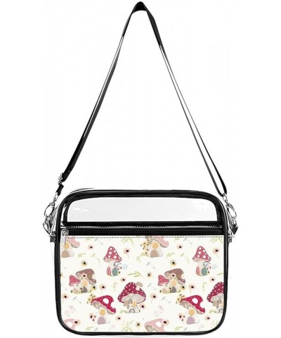 Cute Mushroom Print Clear Crossbody Shoulder Purse Bag for Men Women, Stadium Clear Messenger Bag Style-1 $14.49 Crossbody Bags