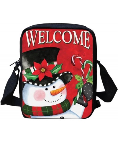 Christmas Sling Purse Kids Adults Crossbody Messenger Bag with Shoulder Strap Snowman Design $11.39 Crossbody Bags