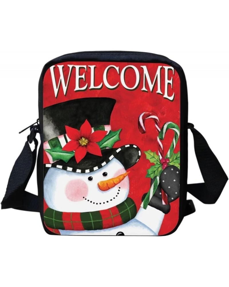 Christmas Sling Purse Kids Adults Crossbody Messenger Bag with Shoulder Strap Snowman Design $11.39 Crossbody Bags