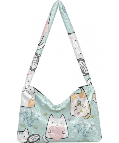 Kawaii Cute Cat Shoulder Tote Bags for Women Furry Crossbody bag Hobo Handbag Purses for Travel Work College $9.87 Totes