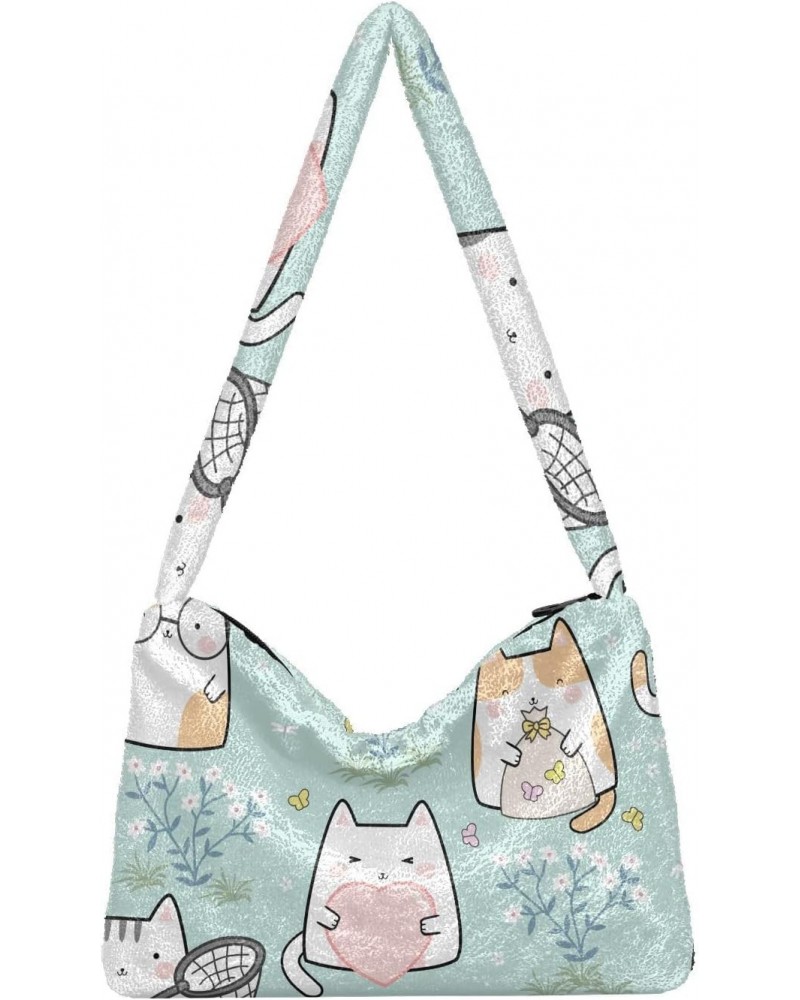 Kawaii Cute Cat Shoulder Tote Bags for Women Furry Crossbody bag Hobo Handbag Purses for Travel Work College $9.87 Totes