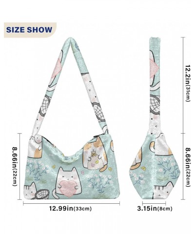 Kawaii Cute Cat Shoulder Tote Bags for Women Furry Crossbody bag Hobo Handbag Purses for Travel Work College $9.87 Totes