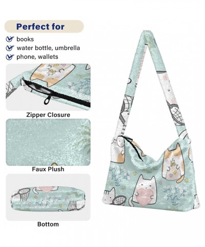 Kawaii Cute Cat Shoulder Tote Bags for Women Furry Crossbody bag Hobo Handbag Purses for Travel Work College $9.87 Totes