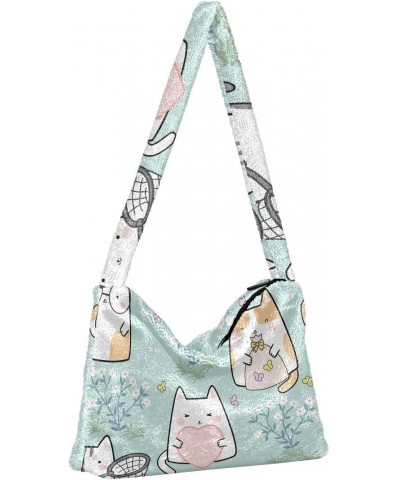 Kawaii Cute Cat Shoulder Tote Bags for Women Furry Crossbody bag Hobo Handbag Purses for Travel Work College $9.87 Totes