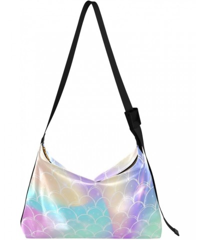 Kawaii Mermaid Scales Hobo Crossbody Bags for Women Leather Large Shoulder Bag Cross Body Colorful Summer Trendy Womens Tote ...