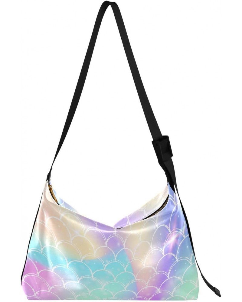 Kawaii Mermaid Scales Hobo Crossbody Bags for Women Leather Large Shoulder Bag Cross Body Colorful Summer Trendy Womens Tote ...