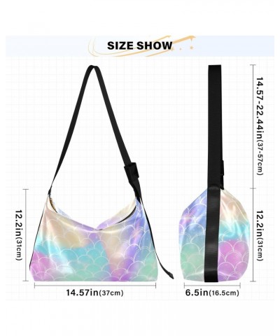 Kawaii Mermaid Scales Hobo Crossbody Bags for Women Leather Large Shoulder Bag Cross Body Colorful Summer Trendy Womens Tote ...