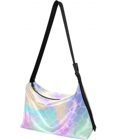 Kawaii Mermaid Scales Hobo Crossbody Bags for Women Leather Large Shoulder Bag Cross Body Colorful Summer Trendy Womens Tote ...