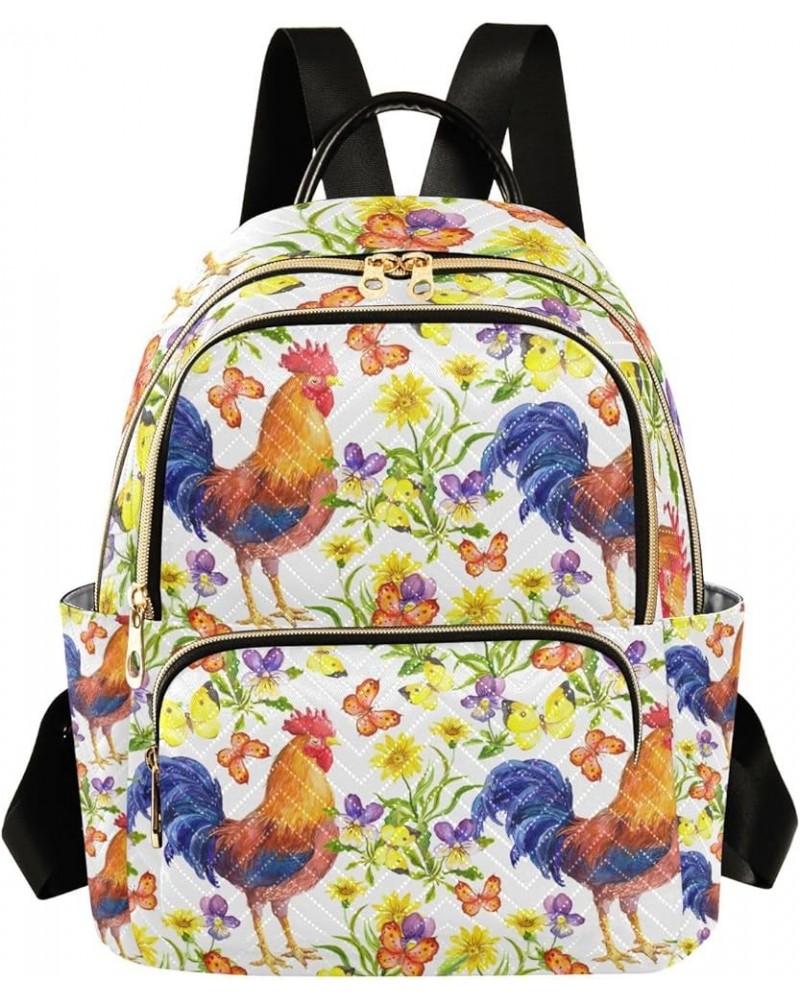 Women Backpack Spring Butterfly Flower Rooster Anti-Theft Travel Backpack with Luggage Belt Lightweight Handbag Lady Purse Ro...