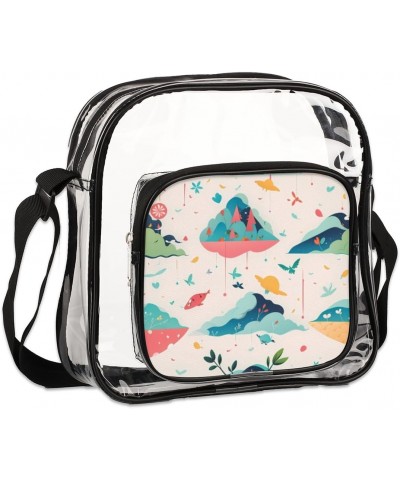 Cartoon Island Fish Clear Crossbody Bag Stadiums Approved Clear Messenger Shoulder Bag with Adjustable Strap for Work, Travel...