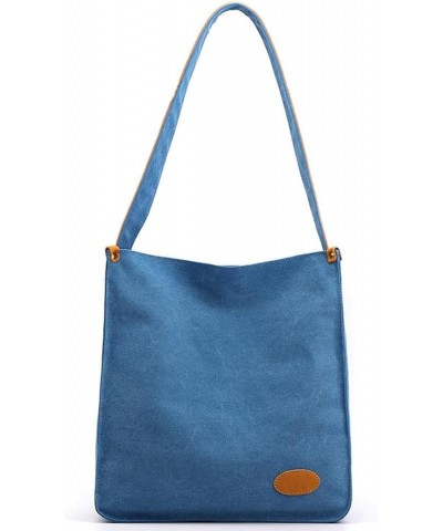 Casual Shoulder Bag for Women Cotton Canvas Handbag Large Capacity Tote Bag Commuter Satchel Retro Purse Blue $13.95 Totes