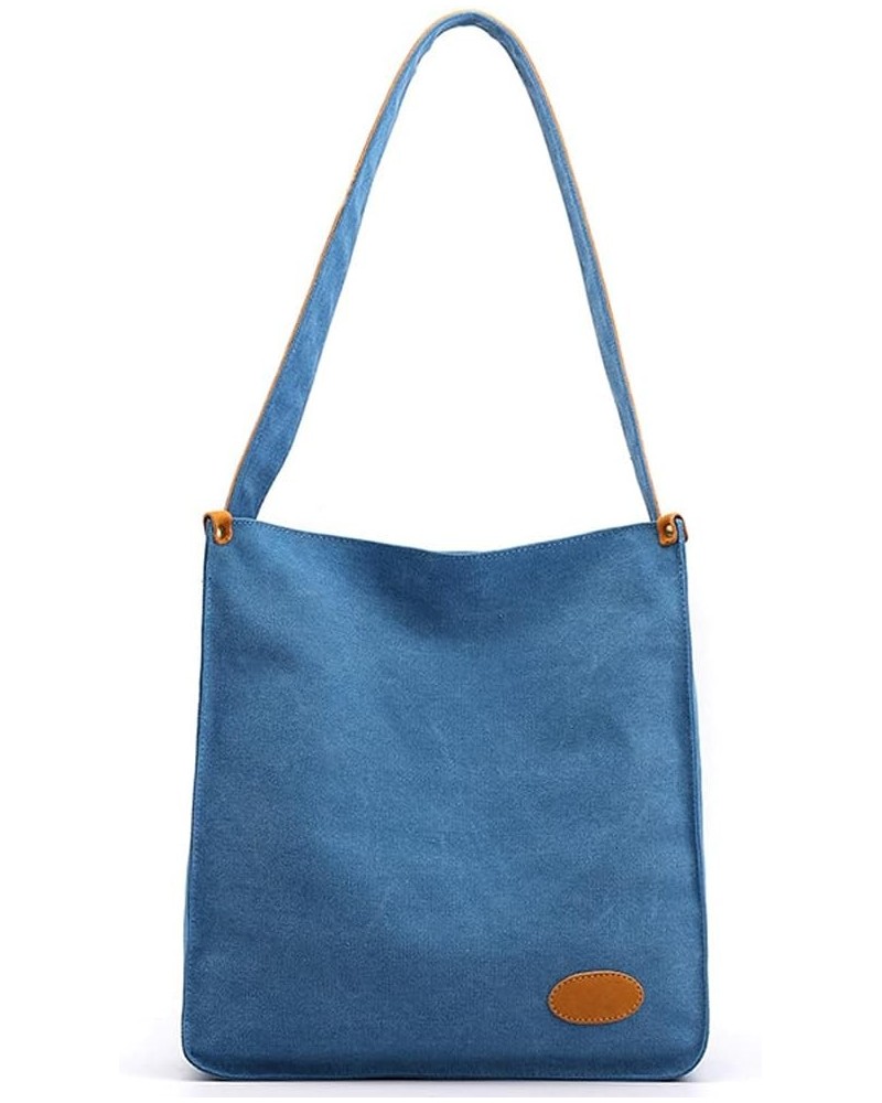 Casual Shoulder Bag for Women Cotton Canvas Handbag Large Capacity Tote Bag Commuter Satchel Retro Purse Blue $13.95 Totes