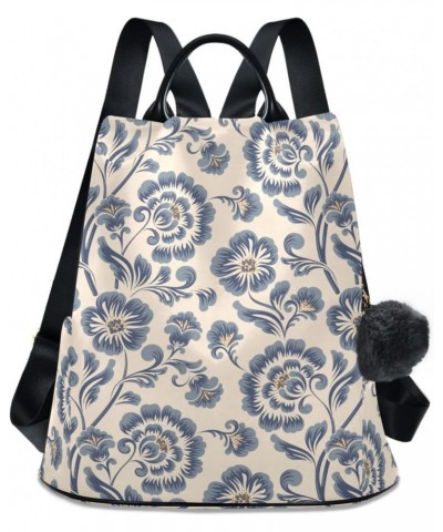 Flat Blue Floral Backpack for Women, Fashion Anti Theft Casual Daypack Shoulder Bag Purse for Travel Work 15 inches $20.50 Ba...