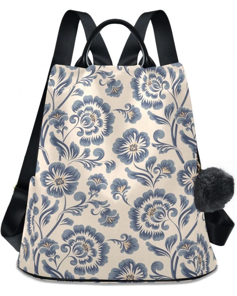 Flat Blue Floral Backpack for Women, Fashion Anti Theft Casual Daypack Shoulder Bag Purse for Travel Work 15 inches $20.50 Ba...