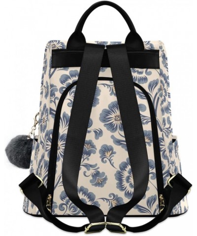 Flat Blue Floral Backpack for Women, Fashion Anti Theft Casual Daypack Shoulder Bag Purse for Travel Work 15 inches $20.50 Ba...