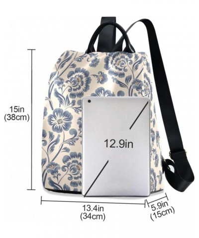 Flat Blue Floral Backpack for Women, Fashion Anti Theft Casual Daypack Shoulder Bag Purse for Travel Work 15 inches $20.50 Ba...