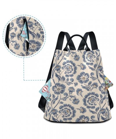 Flat Blue Floral Backpack for Women, Fashion Anti Theft Casual Daypack Shoulder Bag Purse for Travel Work 15 inches $20.50 Ba...