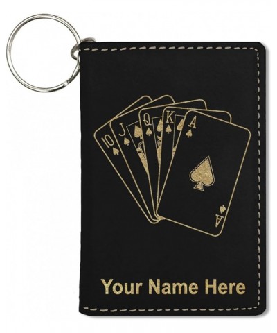 ID Holder Wallet, Royal Flush Poker Cards, Personalized Engraving Included (Rustic) Black with Gold $14.00 Wallets