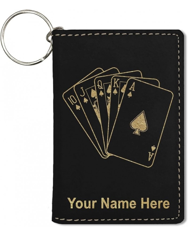 ID Holder Wallet, Royal Flush Poker Cards, Personalized Engraving Included (Rustic) Black with Gold $14.00 Wallets