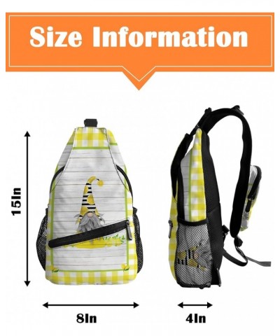 Sling Bag Crossbody Bag for Women Men Summer Lemmon Gnome Yellow Plaid Wooden Waterproof Hiking Backpack Lightweight Chest Sh...