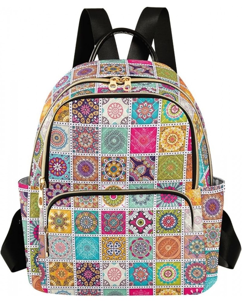 Mini Backpack for Women, Mexican Tiles Mandala (6) Travel Backpack Purse for Ladies, Small Bookbag Daypack Shoulder Bag S Mul...