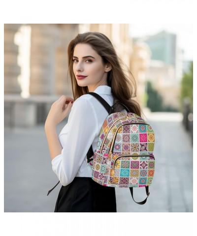 Mini Backpack for Women, Mexican Tiles Mandala (6) Travel Backpack Purse for Ladies, Small Bookbag Daypack Shoulder Bag S Mul...