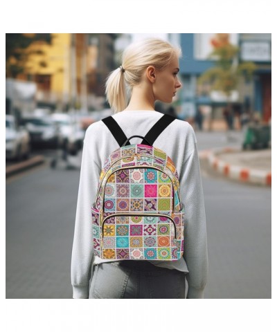 Mini Backpack for Women, Mexican Tiles Mandala (6) Travel Backpack Purse for Ladies, Small Bookbag Daypack Shoulder Bag S Mul...