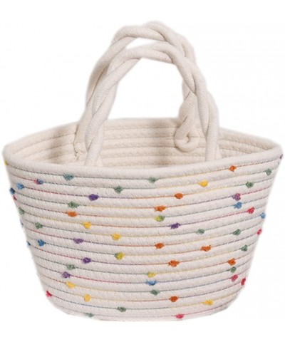 Retro Striped Cotton Woven Handbag Holiday Small Basket Bag White White $31.37 Totes