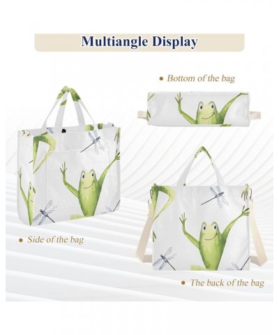 Cute Crocodiles Funny Shoulder Purse Women Gym Tote Handbag Pattern Book Bag Tote Bag with Pockets Watercolor Frogs Funny $9....