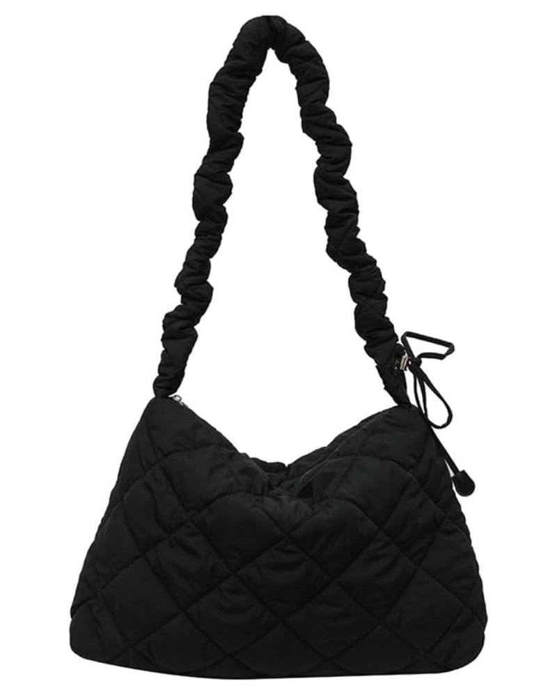 Aesthetic Puffer Bag Large Puffer Tote Bag Quilted Crossbody Bags for Women Chic Shoulder Bag (Purple) Black $17.67 Totes