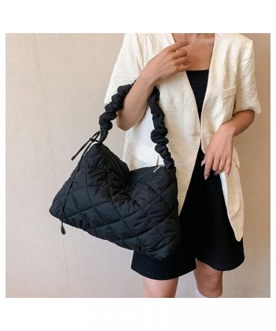 Aesthetic Puffer Bag Large Puffer Tote Bag Quilted Crossbody Bags for Women Chic Shoulder Bag (Purple) Black $17.67 Totes