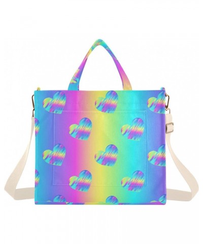 Women Rainbow Heart Corduroy Tote Bag Casual Handbags Fashion Shoulder Hobo bag $12.25 Totes