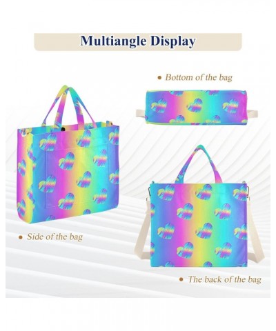 Women Rainbow Heart Corduroy Tote Bag Casual Handbags Fashion Shoulder Hobo bag $12.25 Totes