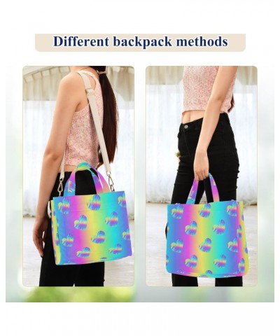 Women Rainbow Heart Corduroy Tote Bag Casual Handbags Fashion Shoulder Hobo bag $12.25 Totes