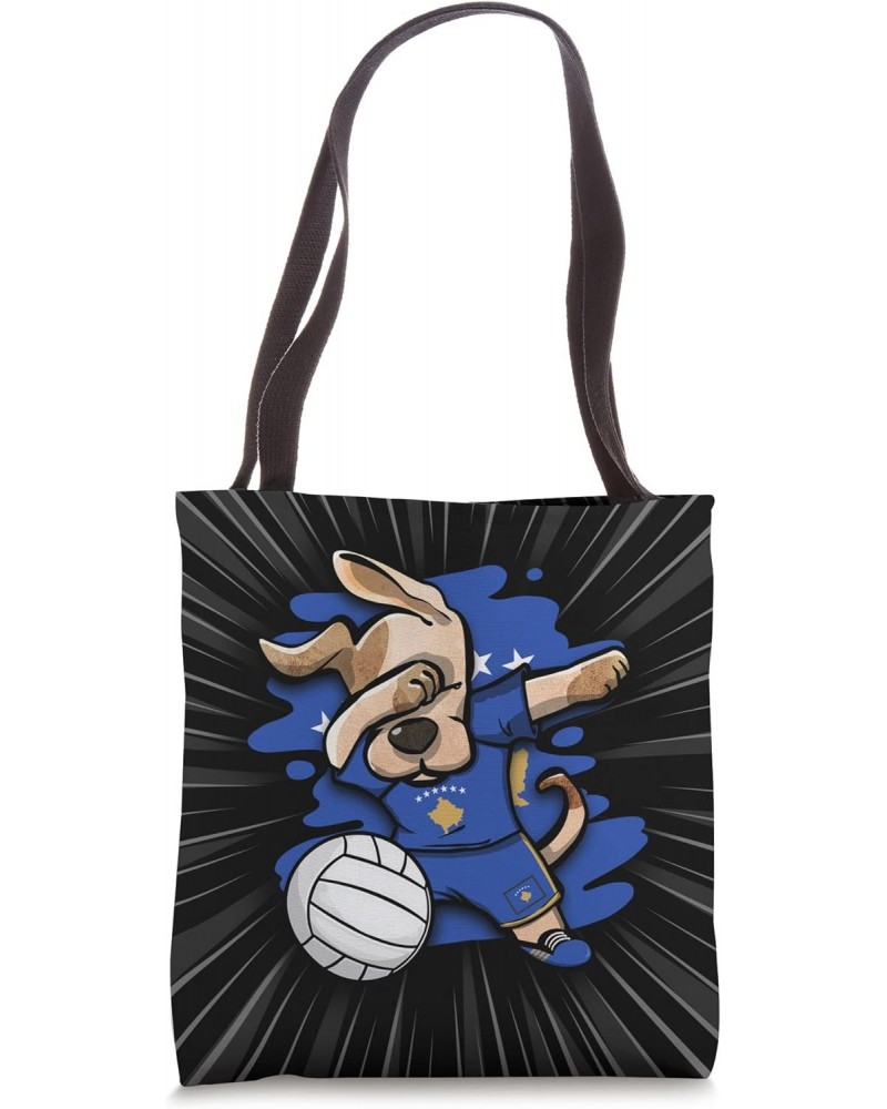 Funny Dabbing Dog Kosovo Volleyball Fans Jersey Kosovar Flag Tote Bag $9.78 Totes