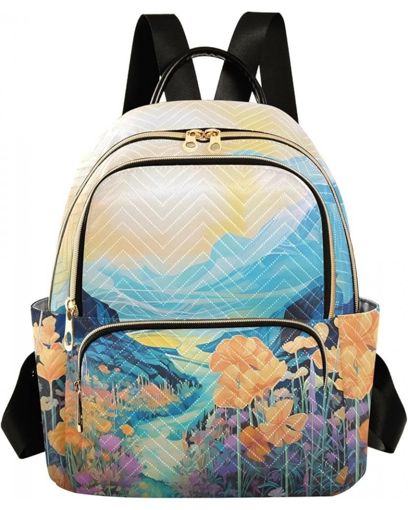 Hill Wildflowers Fashion Travel Backpack for Women Multi Pockets Lightweight Purse for Women-M Multicolor Small $14.00 Backpacks