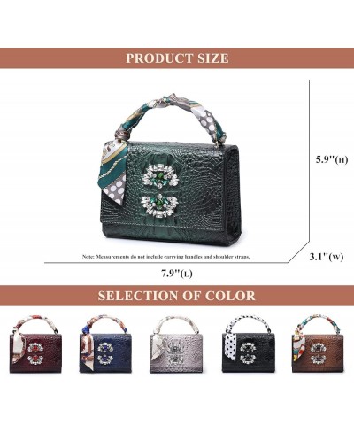 Women's Crocodile Print Top Handle Shoulder Bag PU Leather Crystal Satchel Flap Crossbody Square Handbag Clutch Purse Silver ...