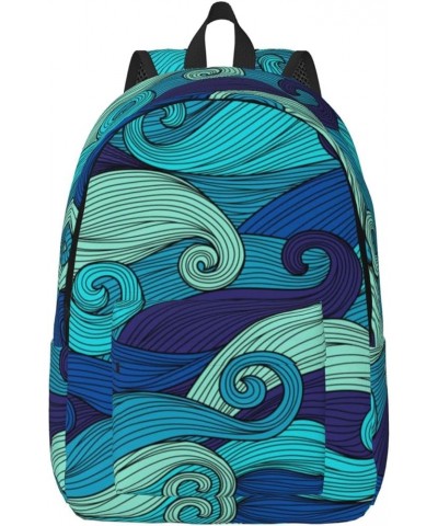 Ocean Stripe Pattern Print Unisex Canvas Backpack Cute Backpack For Travel Sports Casual Aesthetic Backpack Black Medium $22....