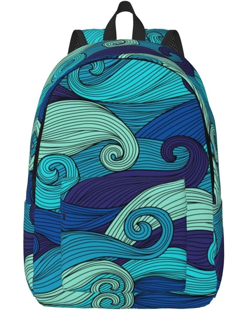 Ocean Stripe Pattern Print Unisex Canvas Backpack Cute Backpack For Travel Sports Casual Aesthetic Backpack Black Medium $22....