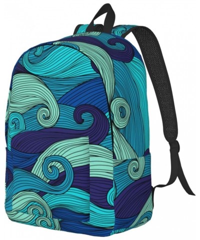 Ocean Stripe Pattern Print Unisex Canvas Backpack Cute Backpack For Travel Sports Casual Aesthetic Backpack Black Medium $22....