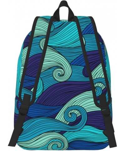 Ocean Stripe Pattern Print Unisex Canvas Backpack Cute Backpack For Travel Sports Casual Aesthetic Backpack Black Medium $22....