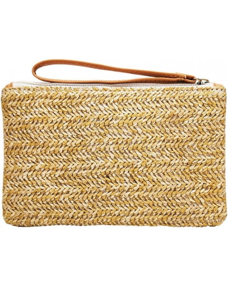 Women Casual Straw Clutch Bag Beach Purse Phone Bags Wristlet Handbag Yellow $10.24 Wristlets