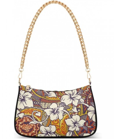 Tropical Hibiscus Flower Tribal Shoulder Bags for Women Small Handbags Mini Clutch Purse $16.19 Shoulder Bags