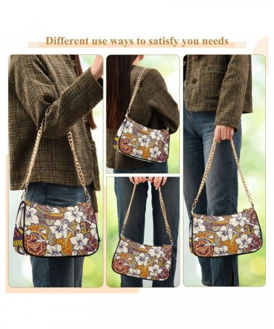 Tropical Hibiscus Flower Tribal Shoulder Bags for Women Small Handbags Mini Clutch Purse $16.19 Shoulder Bags