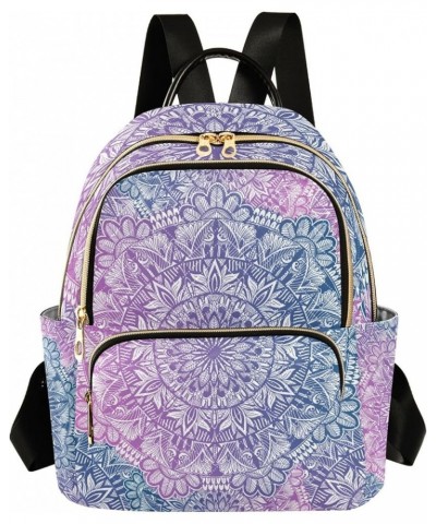 Women Backpack Ethnic Purple Blue Mandala Flower Durable Travel Backpack Lightweight Handbag Lady Purse Roomy Double Zipper W...