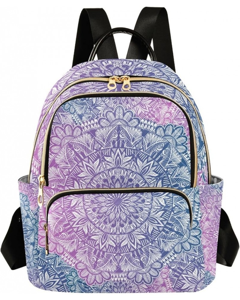 Women Backpack Ethnic Purple Blue Mandala Flower Durable Travel Backpack Lightweight Handbag Lady Purse Roomy Double Zipper W...