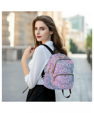 Women Backpack Ethnic Purple Blue Mandala Flower Durable Travel Backpack Lightweight Handbag Lady Purse Roomy Double Zipper W...