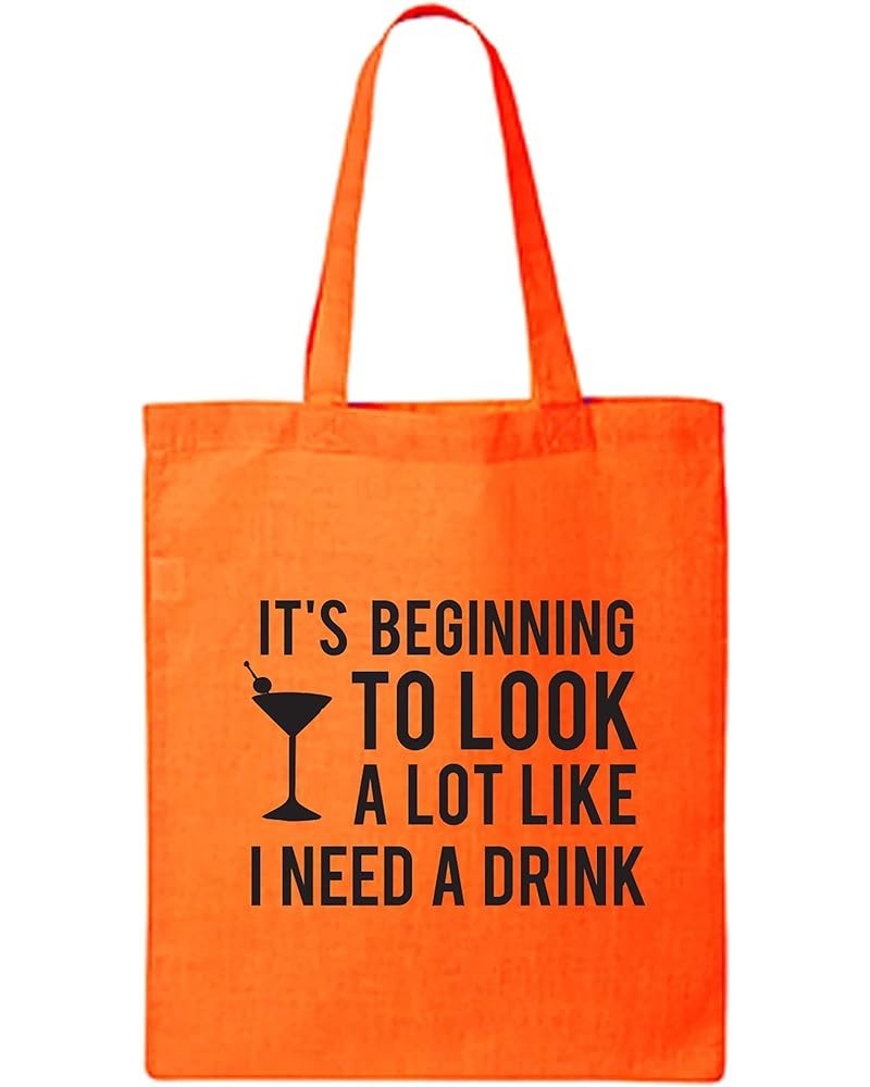 It's Beginning To Look A Lot Like Cotton Canvas Tote Bag Orange $8.61 Totes